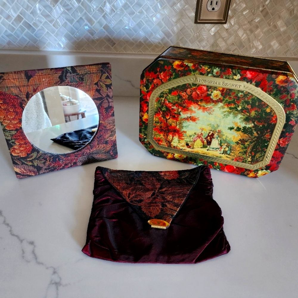 Vintage Victorias Secret Floral Romance Tin and 2 Acessories